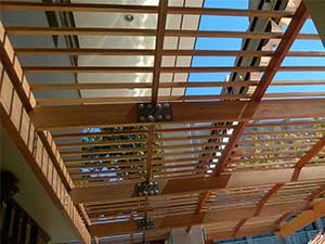 Meranti wooden slats on pergola